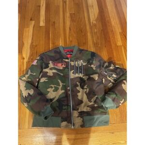 Homme Femme Camo Bomber Jacket Military Style Zip‎ Pockets Xxl Red Inside 2XL